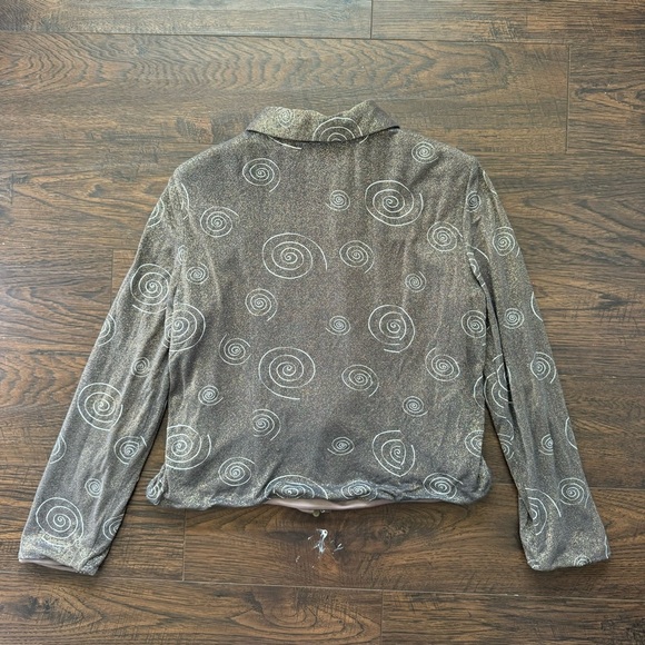 Joseph Ribkoff Artsy Gold Swirl Shimmer Bomber Full Zip Jacket Women’s Size 14 - Picture 2 of 5